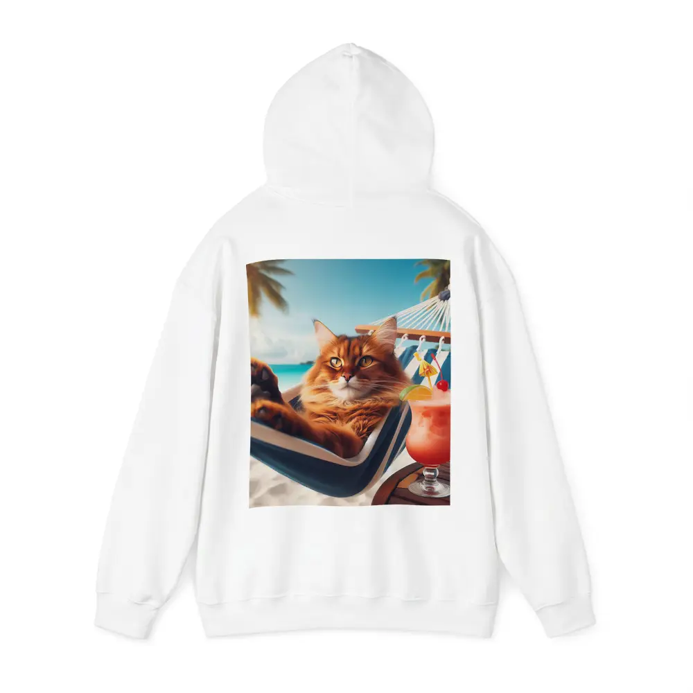 Somali Cat Relaxing on Tropical Beach – Hoodies