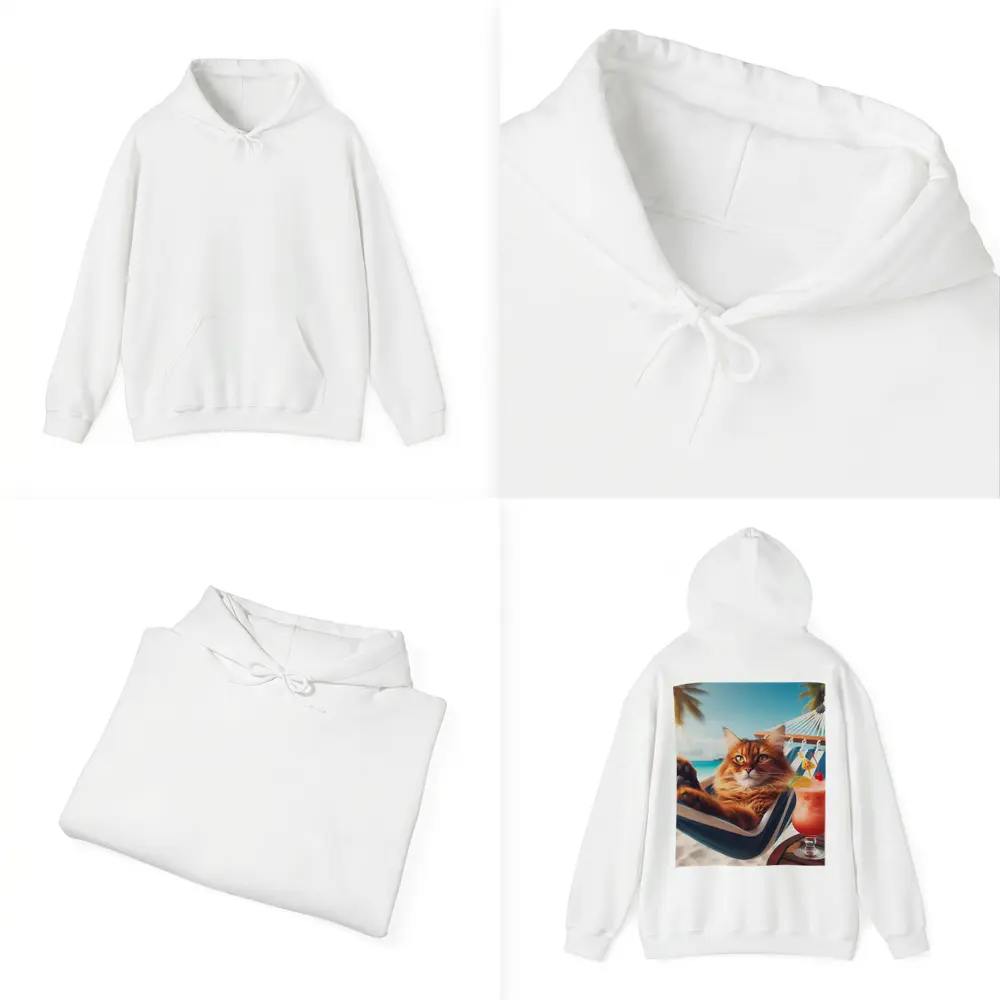 Somali Cat Relaxing on Tropical Beach – Hoodies