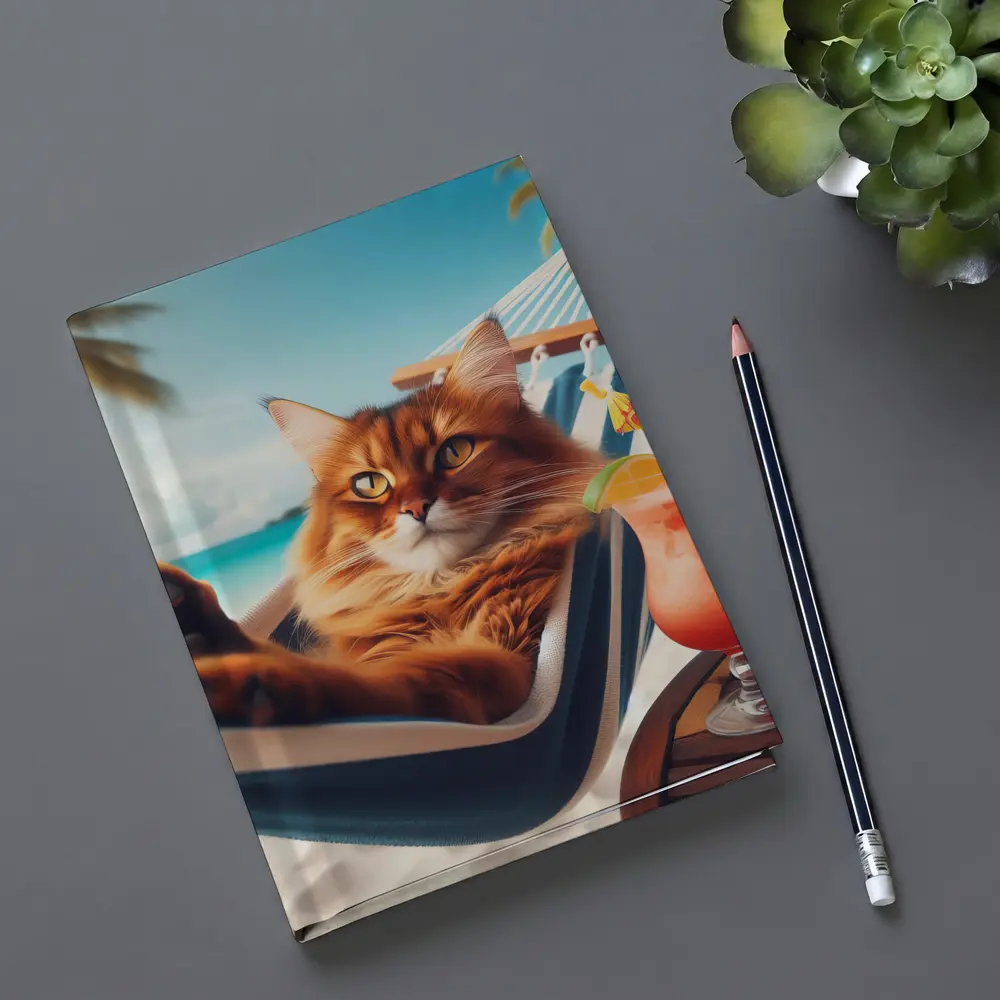 Somali Cat Relaxing on Tropical Beach – Notebooks