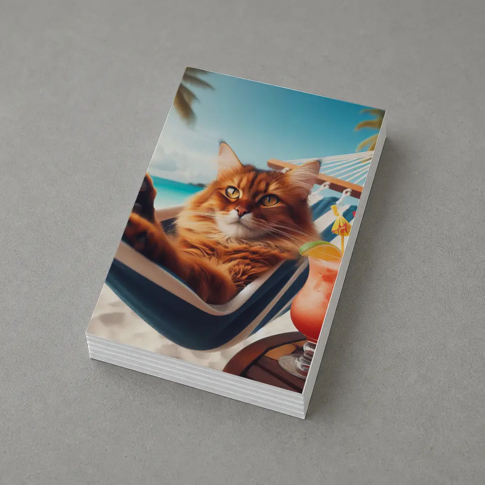 Somali Cat Relaxing on Tropical Beach – Postcards