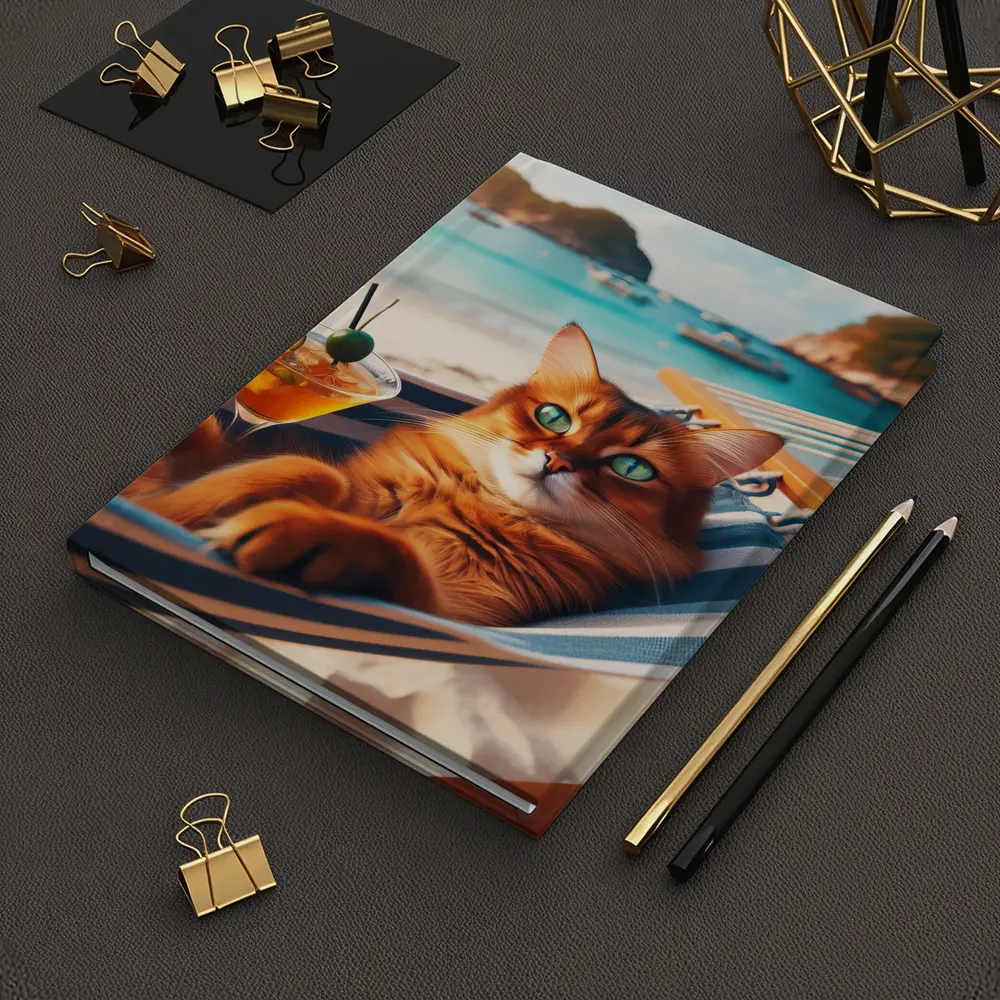 Somali Cat Relaxing on Beach Hammock – Notebooks