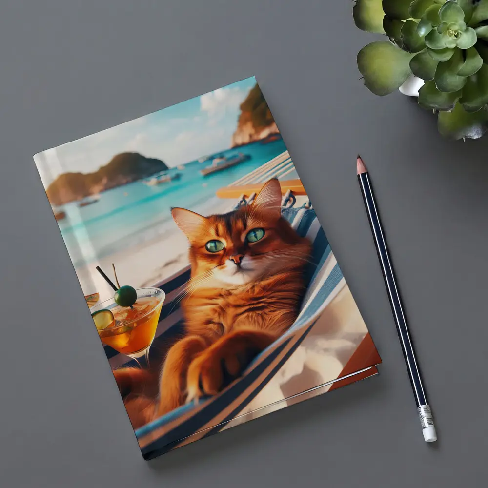 Somali Cat Relaxing on Beach Hammock – Notebooks