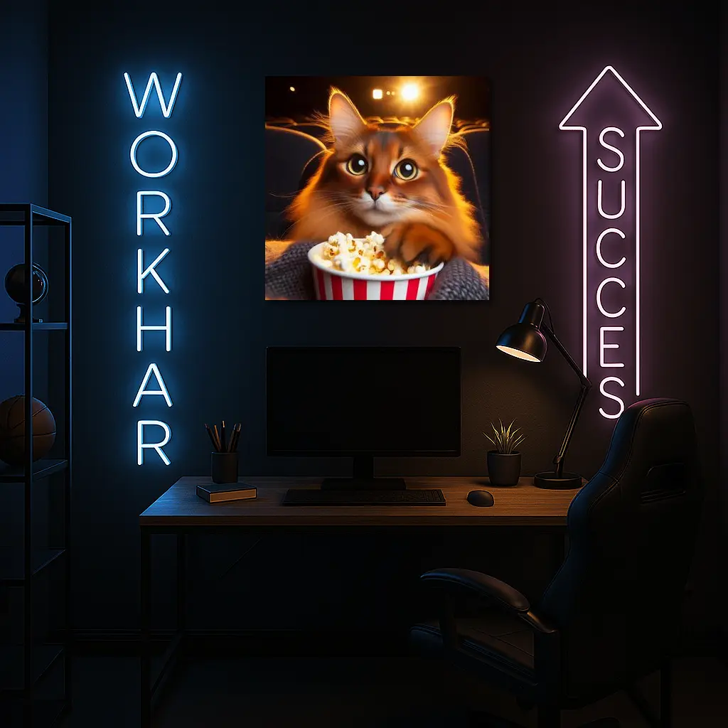 Somali Cat Eating Popcorn Movie Theater – Wall Art