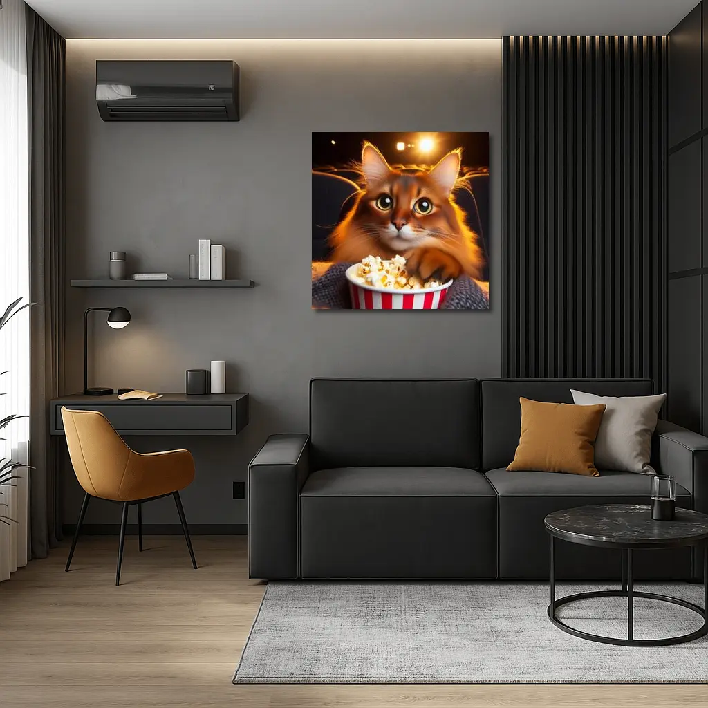 Somali Cat Eating Popcorn Movie Theater – Wall Art