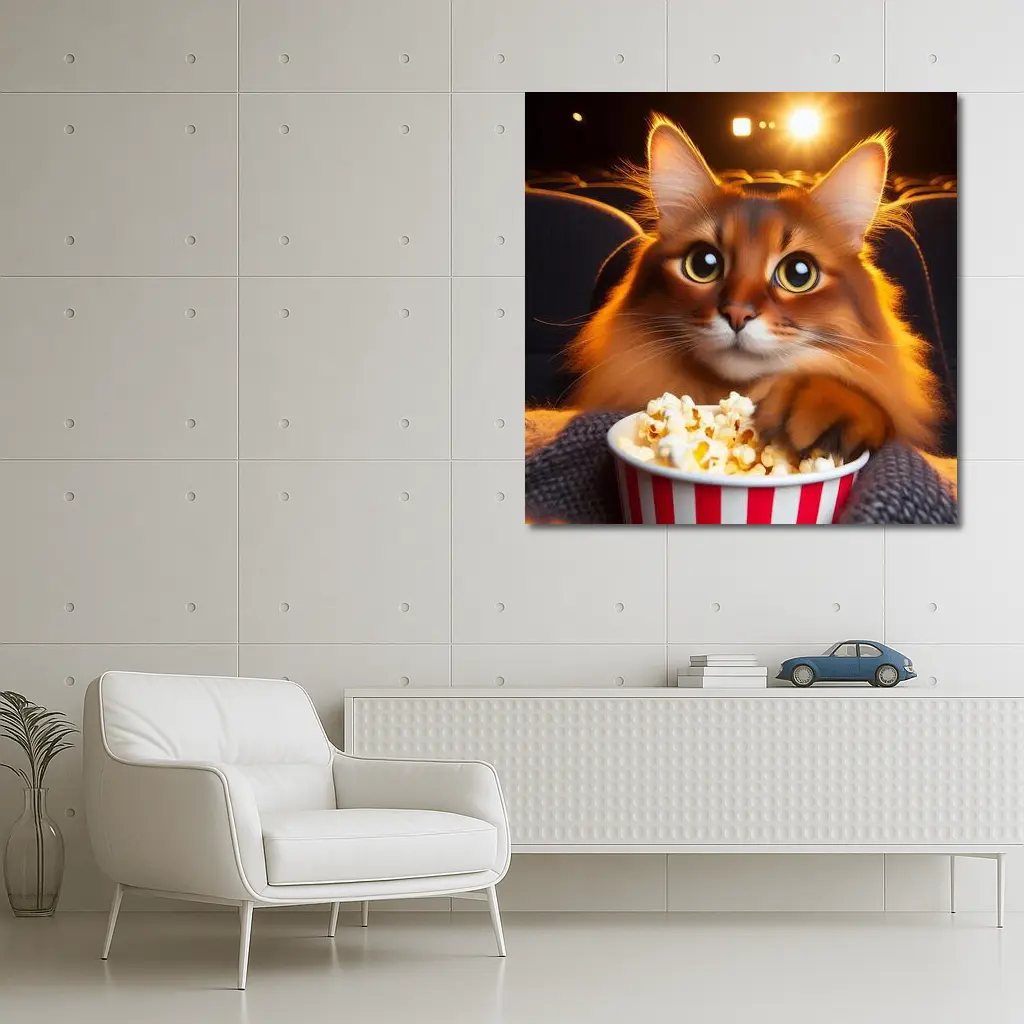 Somali Cat Eating Popcorn Movie Theater – Wall Art