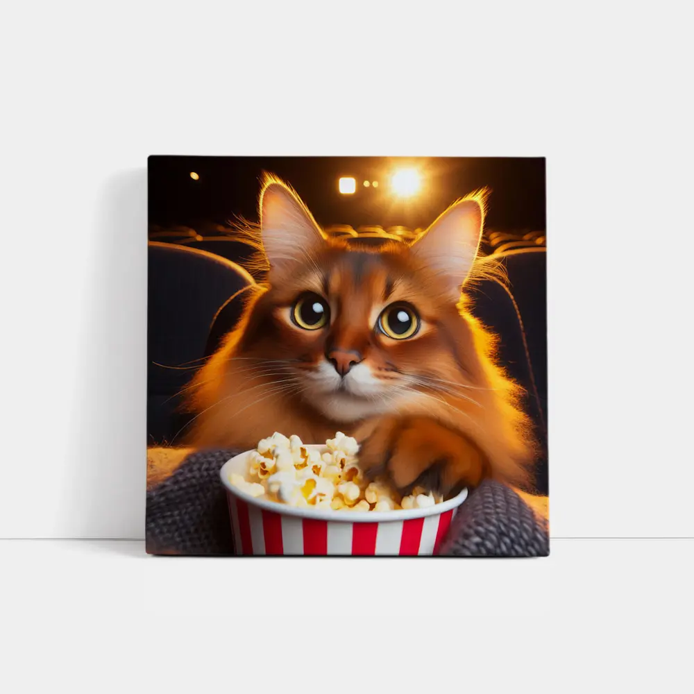 Somali Cat Eating Popcorn Movie Theater – Wall Art