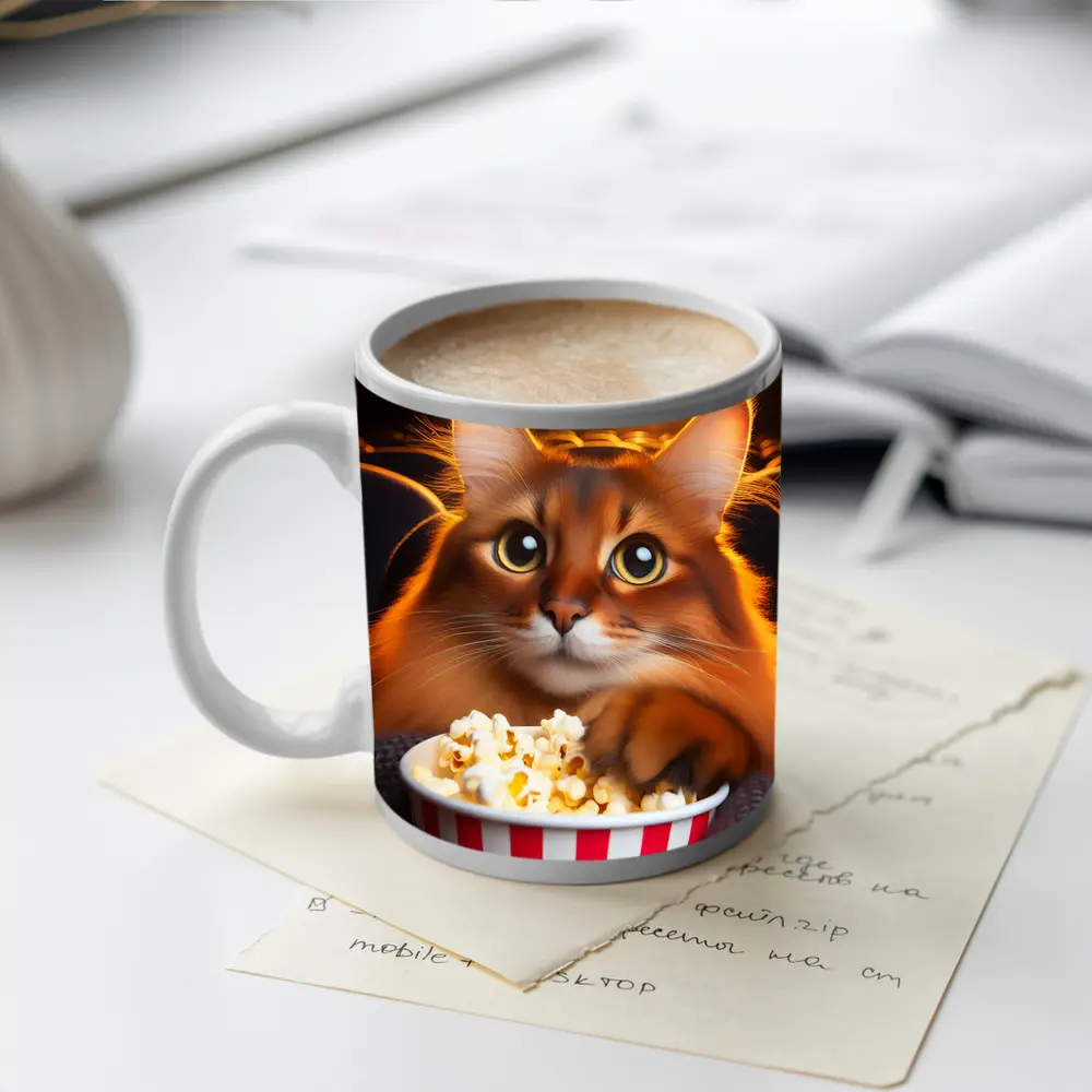 Somali Cat Eating Popcorn Movie Theater – Mugs