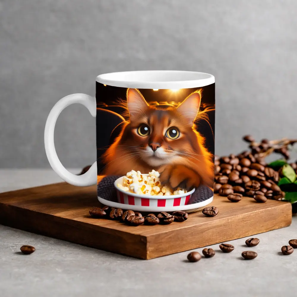 Somali Cat Eating Popcorn Movie Theater – Mugs