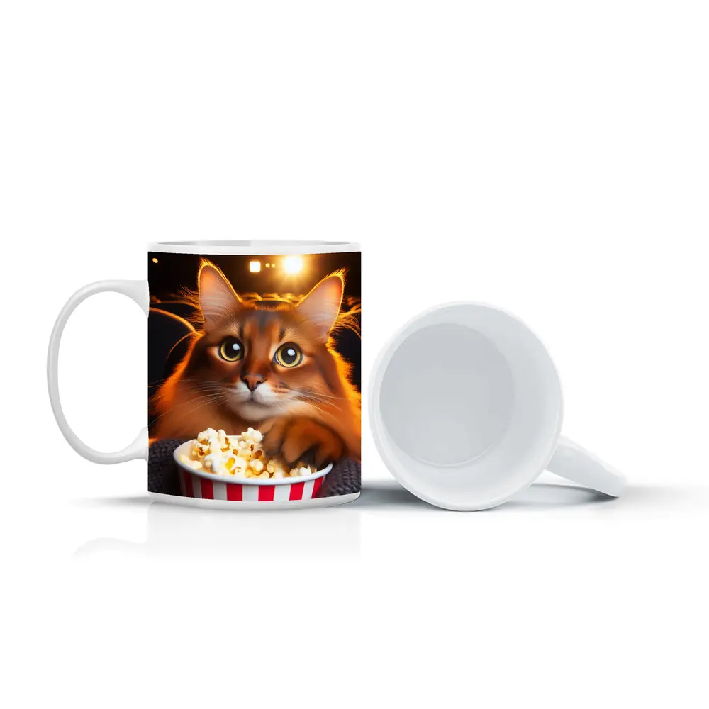 Somali Cat Eating Popcorn Movie Theater – Mugs