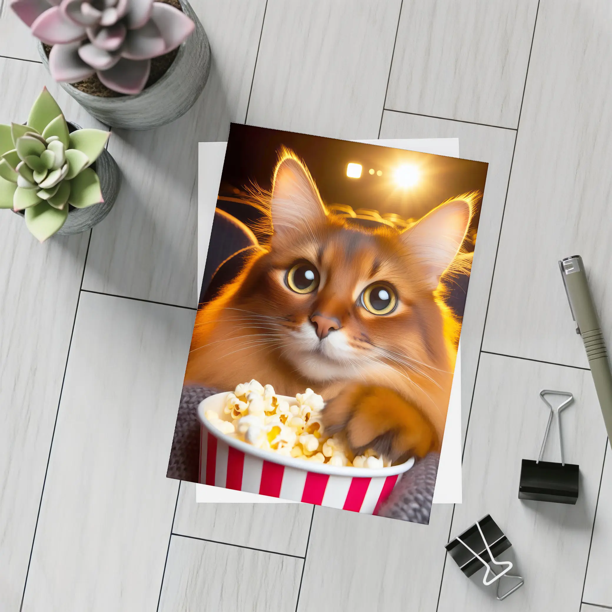Somali Cat Eating Popcorn Movie Theater – Postcards