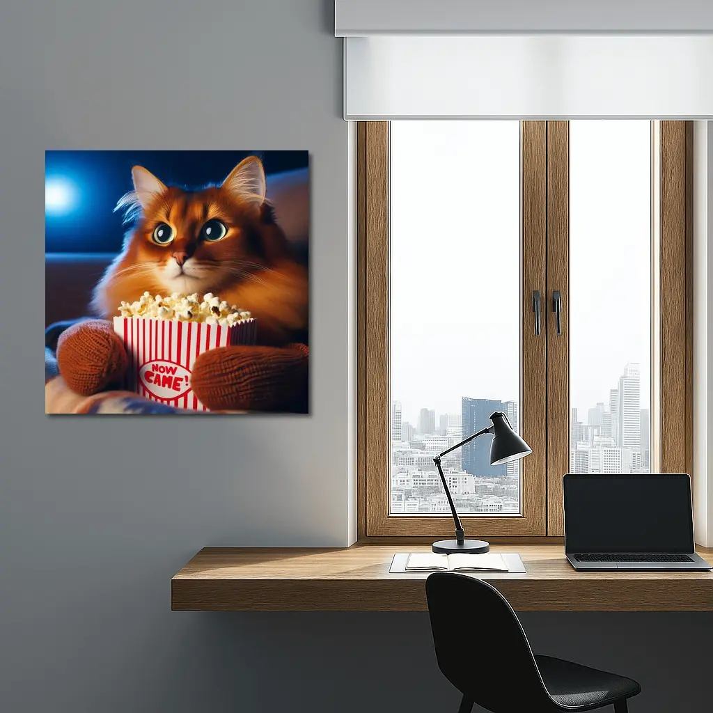 Somali Cat Watching Movie With Popcorn – Wall Art