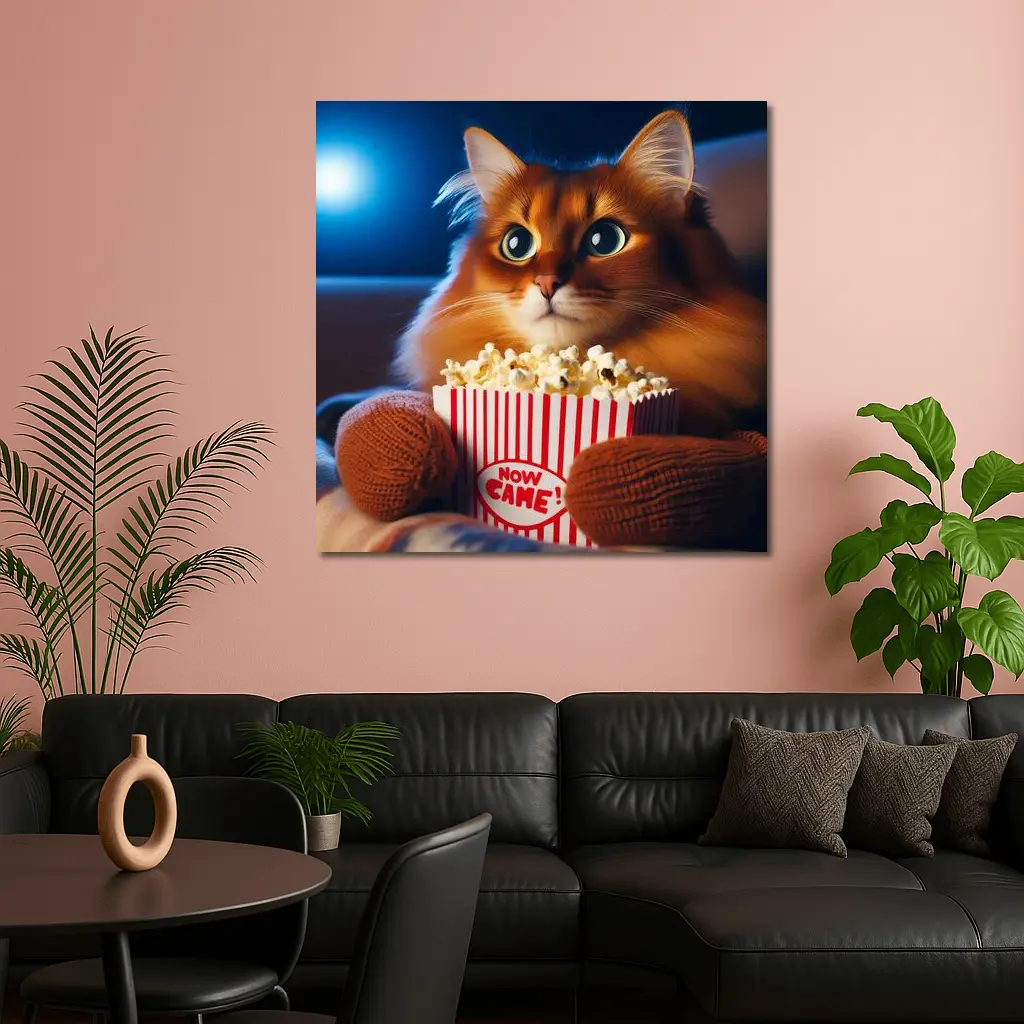 Somali Cat Watching Movie With Popcorn – Wall Art