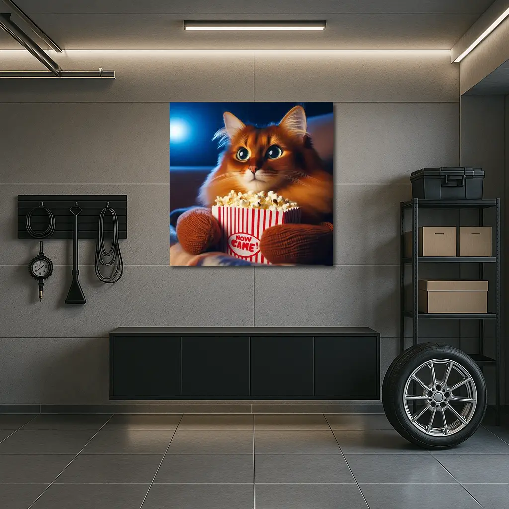 Somali Cat Watching Movie With Popcorn – Wall Art