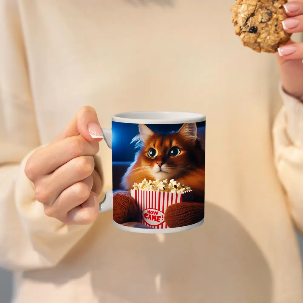 Somali Cat Watching Movie With Popcorn – Mugs