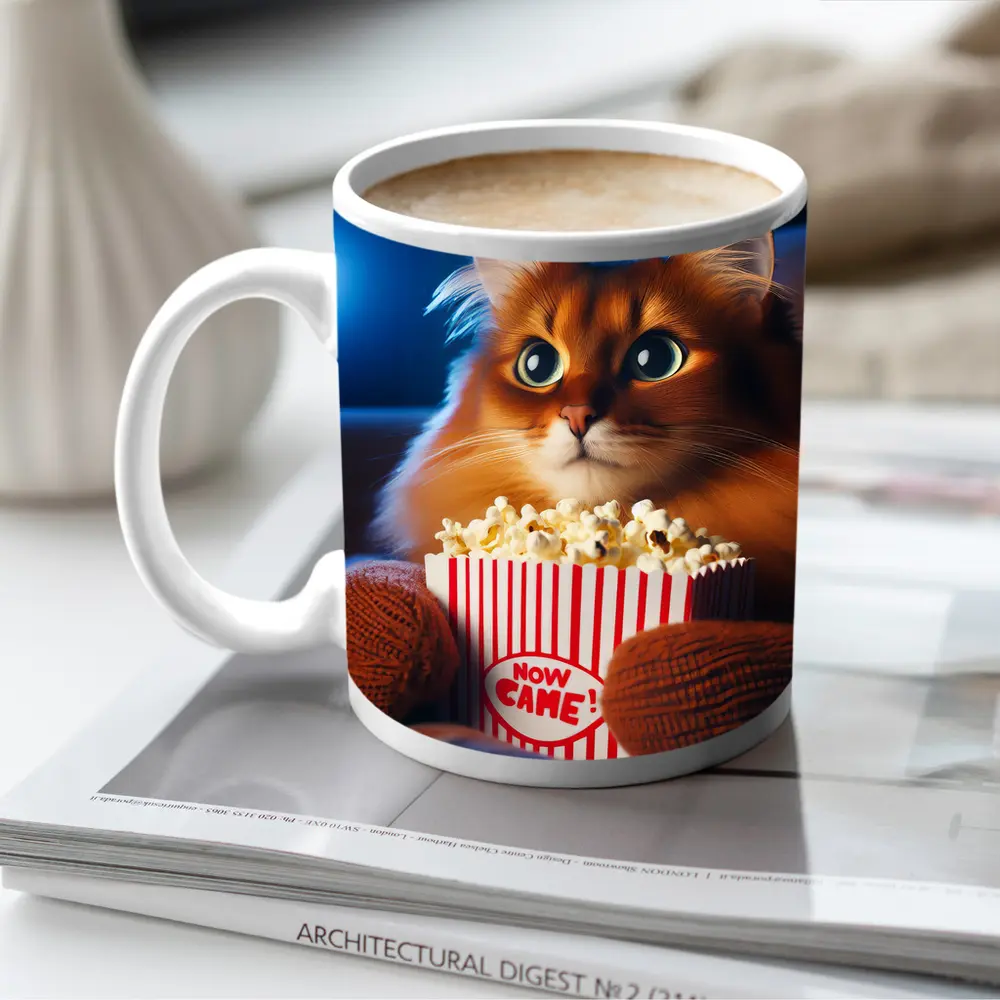 Somali Cat Watching Movie With Popcorn – Mugs