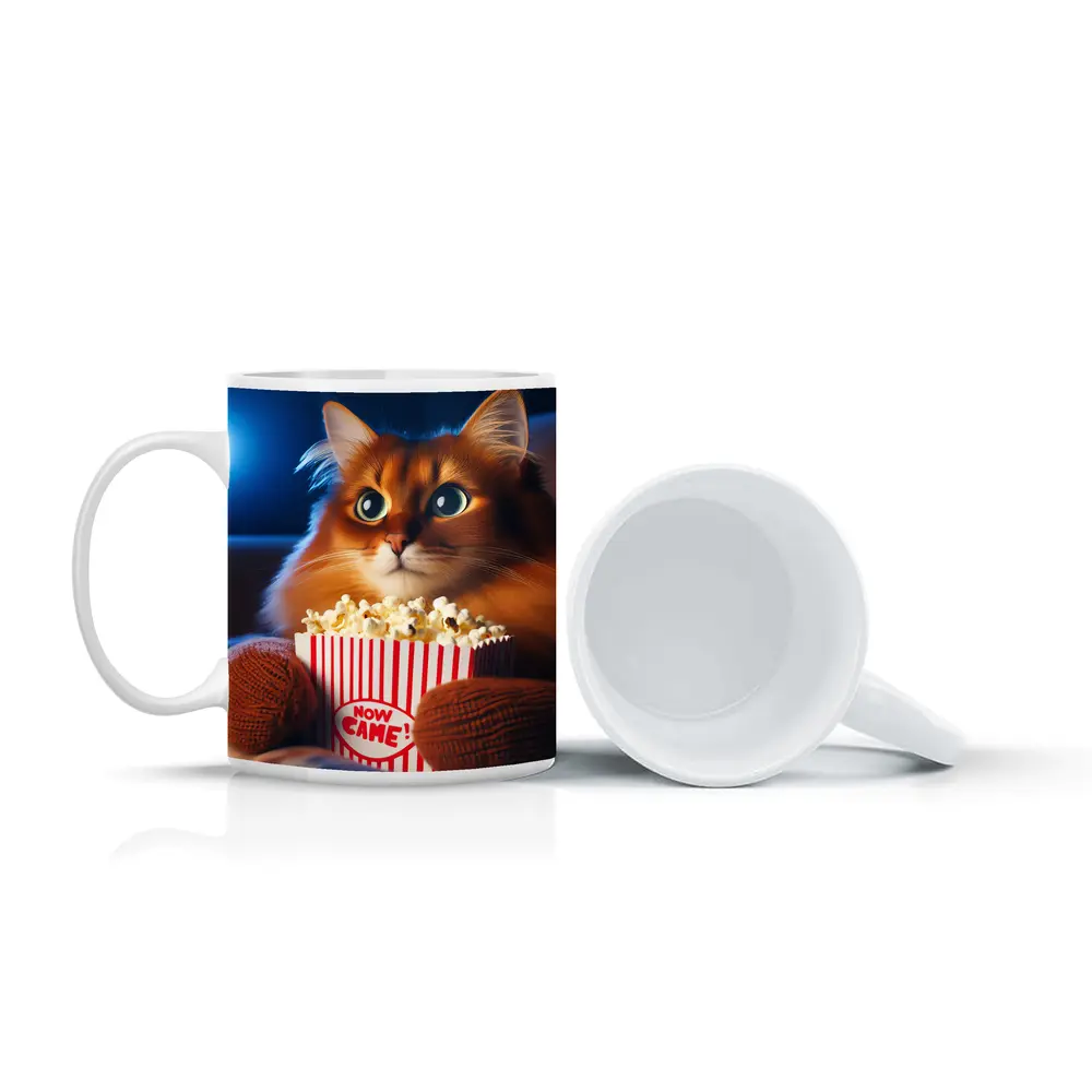 Somali Cat Watching Movie With Popcorn – Mugs