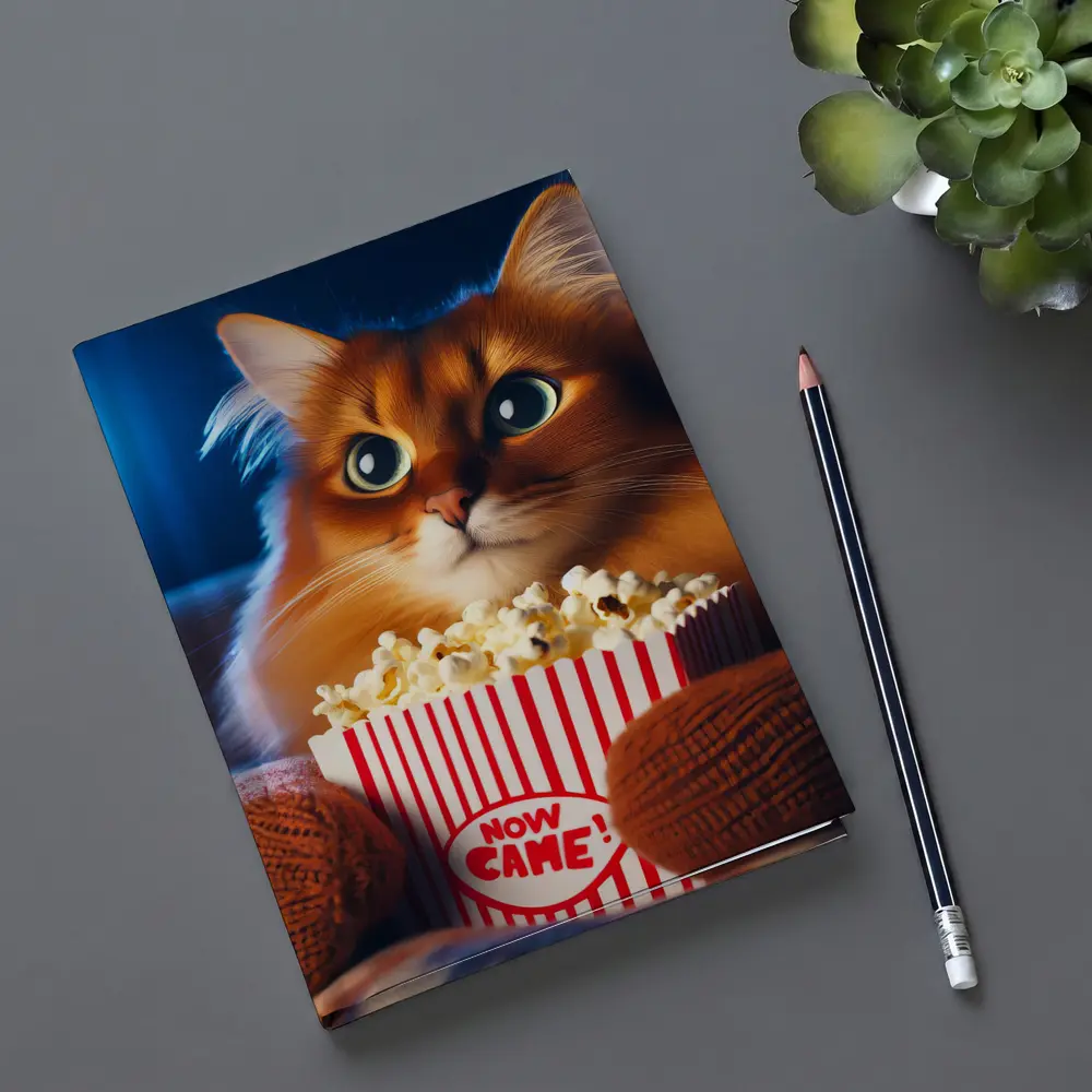 Somali Cat Watching Movie With Popcorn – Notebooks