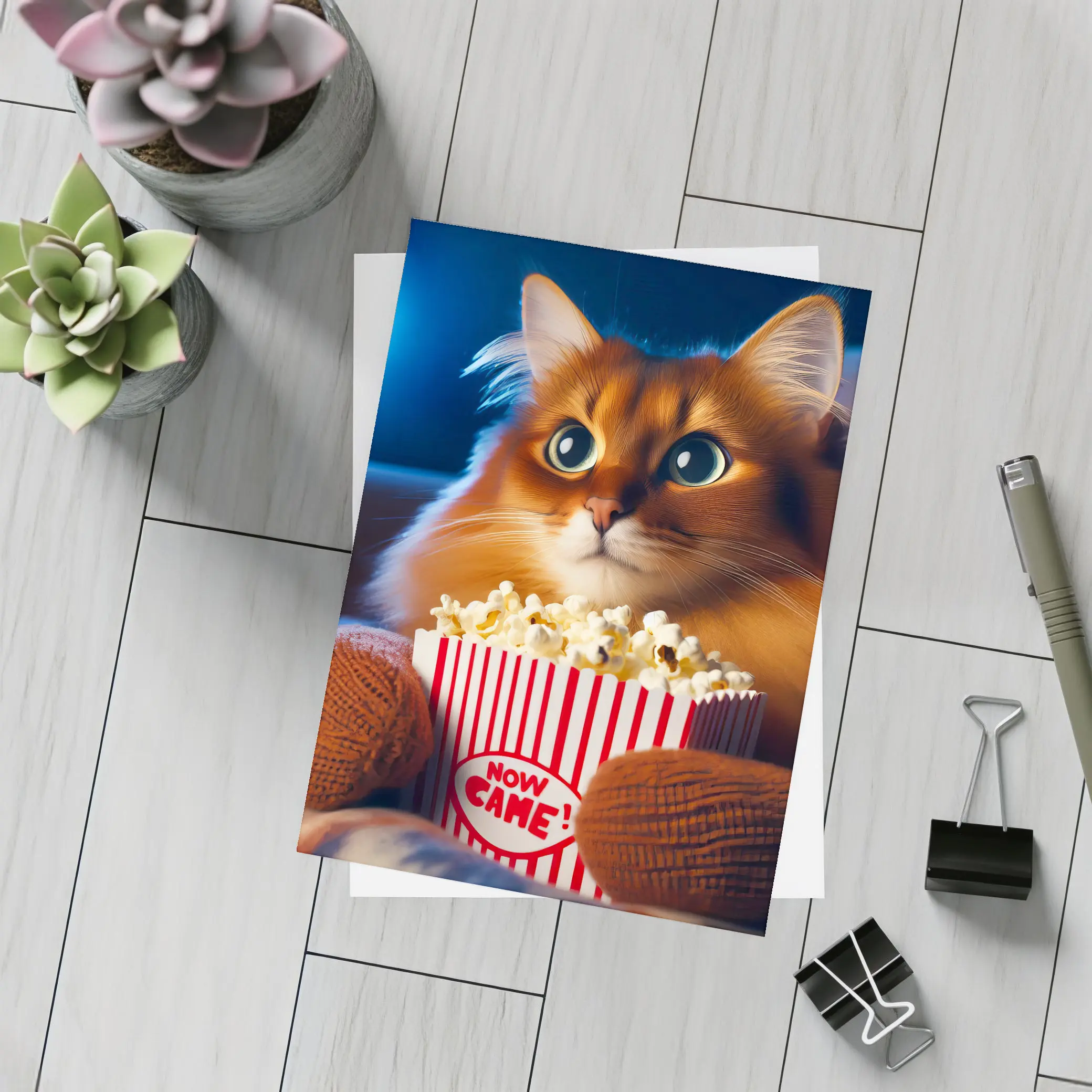 Somali Cat Watching Movie With Popcorn – Postcards