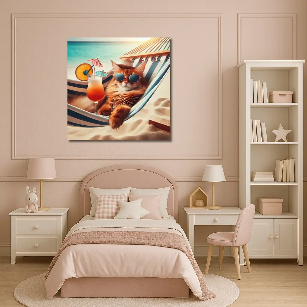 Somali Cat Relaxing Beach Hammock Summer – Wall Art