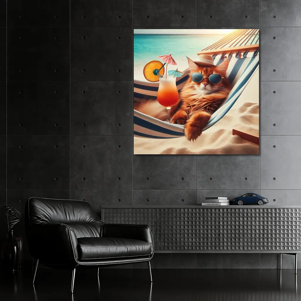 Somali Cat Relaxing Beach Hammock Summer – Wall Art