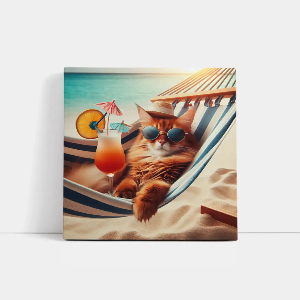 Somali Cat Relaxing Beach Hammock Summer – Wall Art