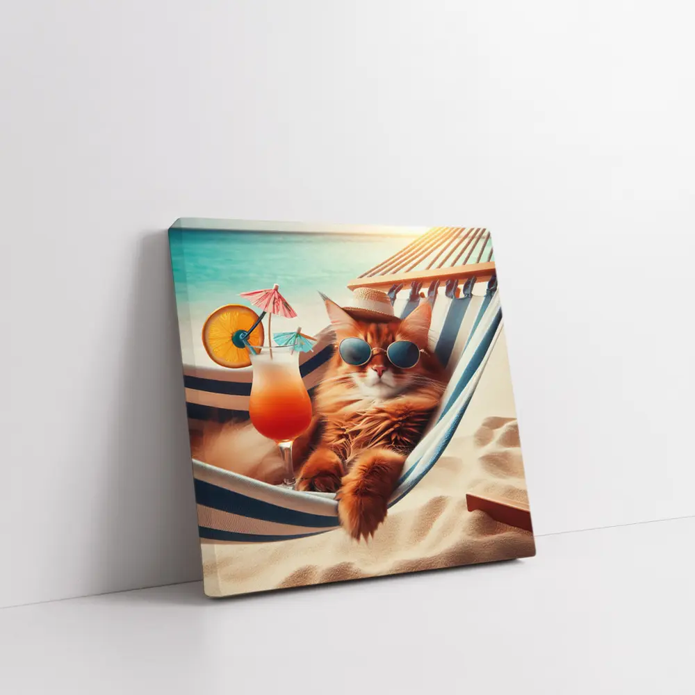 Somali Cat Relaxing Beach Hammock Summer – Wall Art