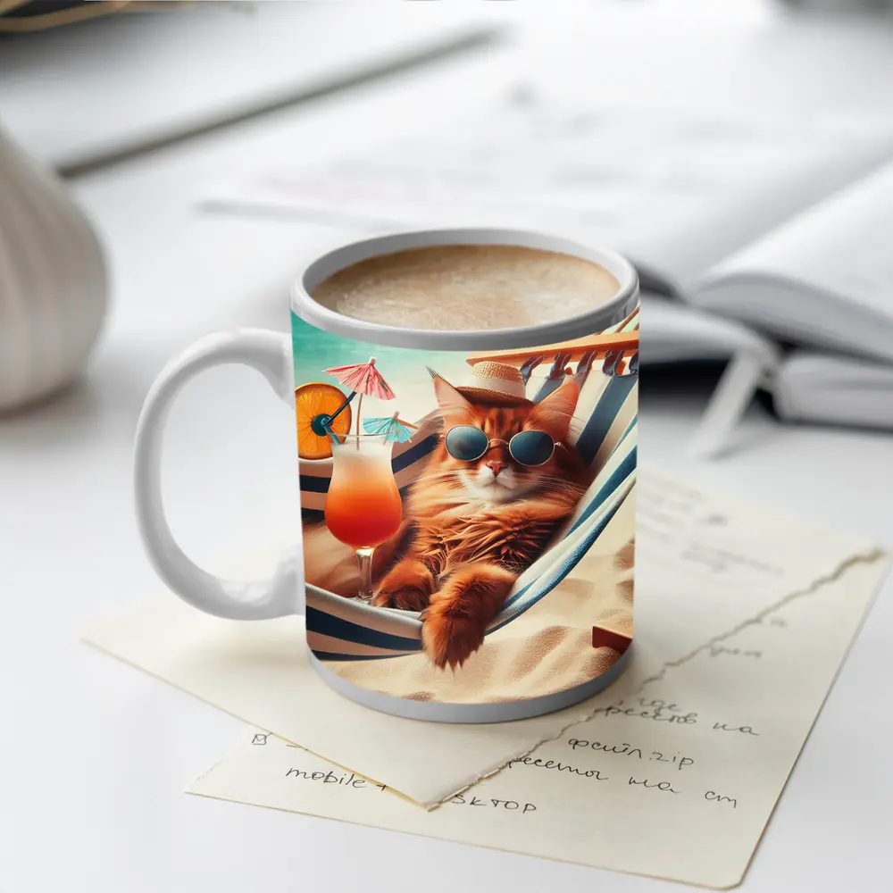 Somali Cat Relaxing Beach Hammock Summer – Mugs