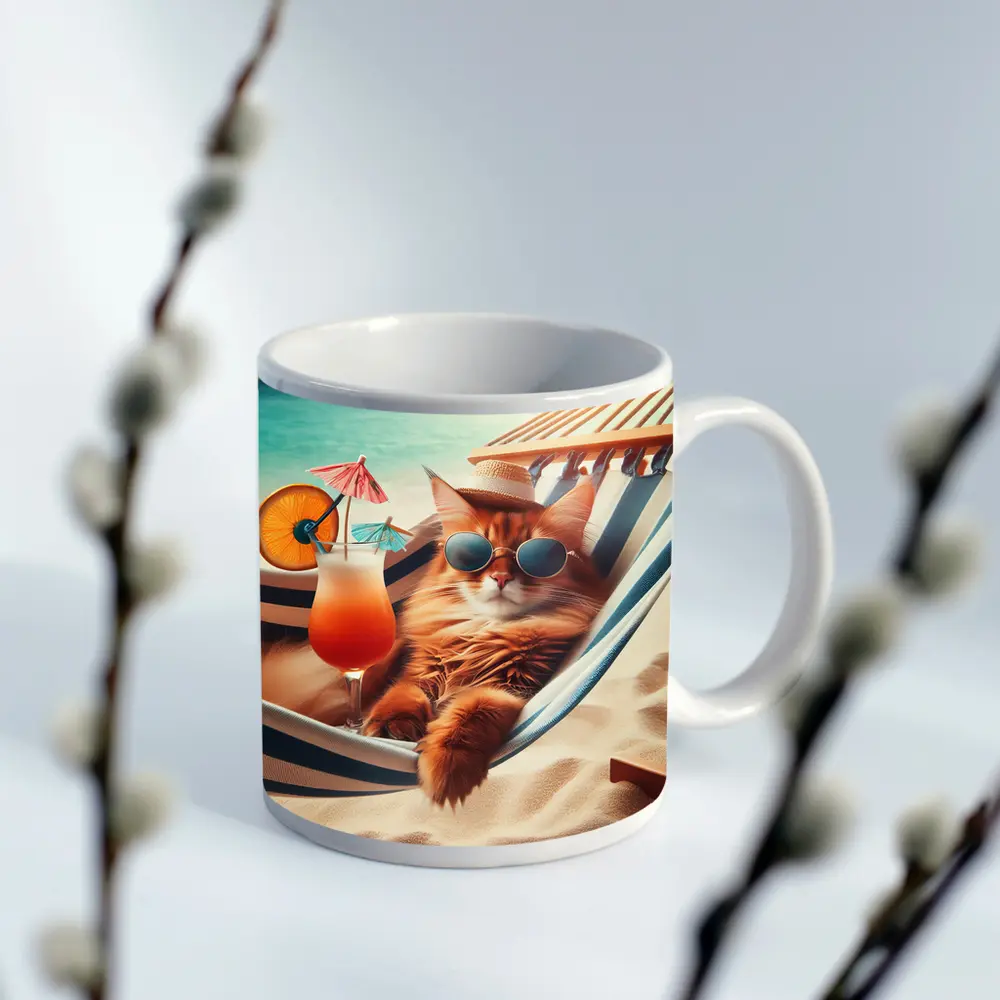 Somali Cat Relaxing Beach Hammock Summer – Mugs
