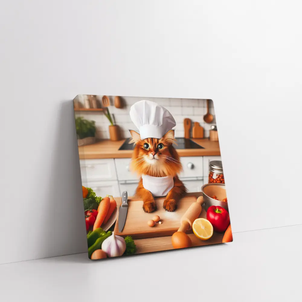 Somali Cat Chef Cooking in Kitchen – Wall Art