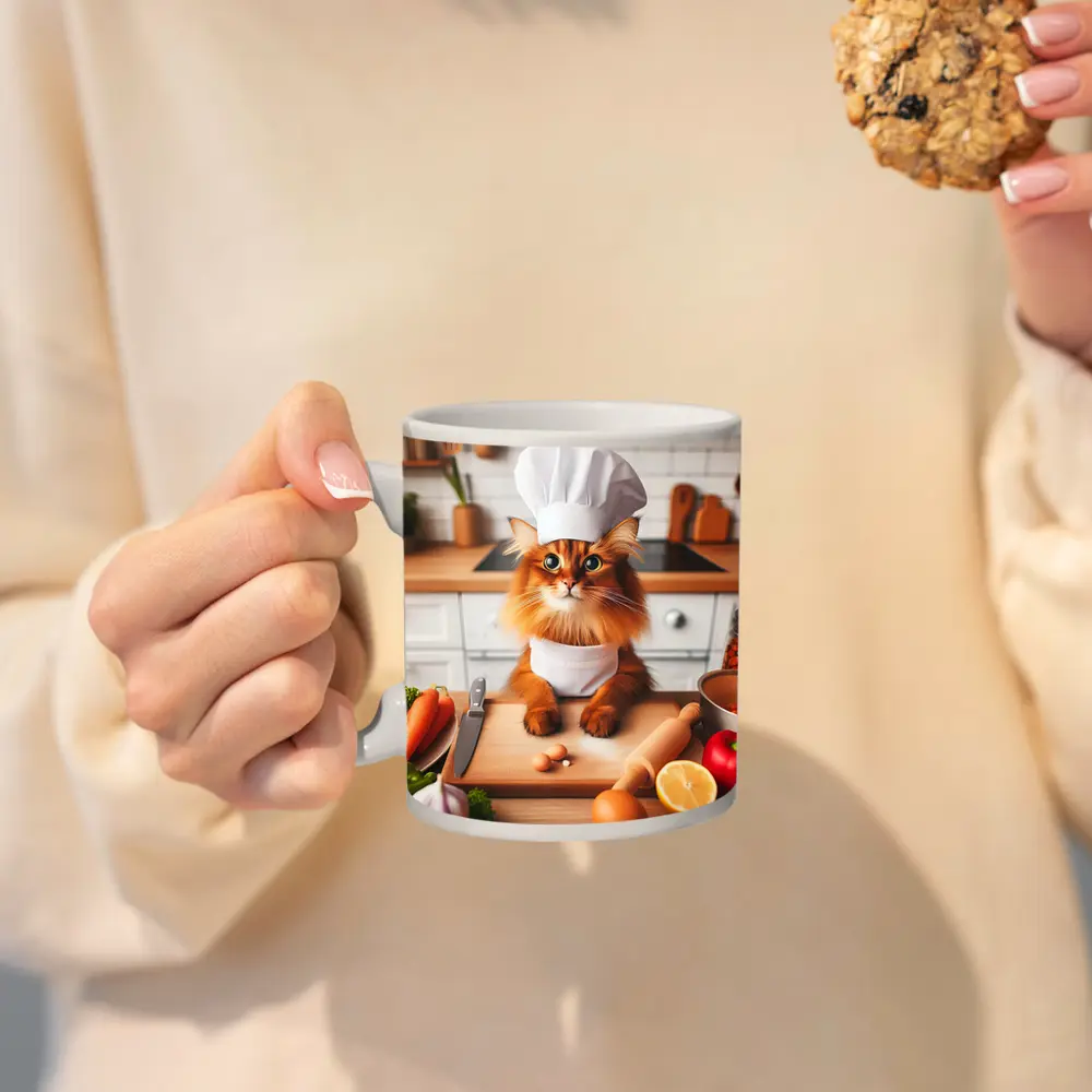 Somali Cat Chef Cooking in Kitchen – Mugs