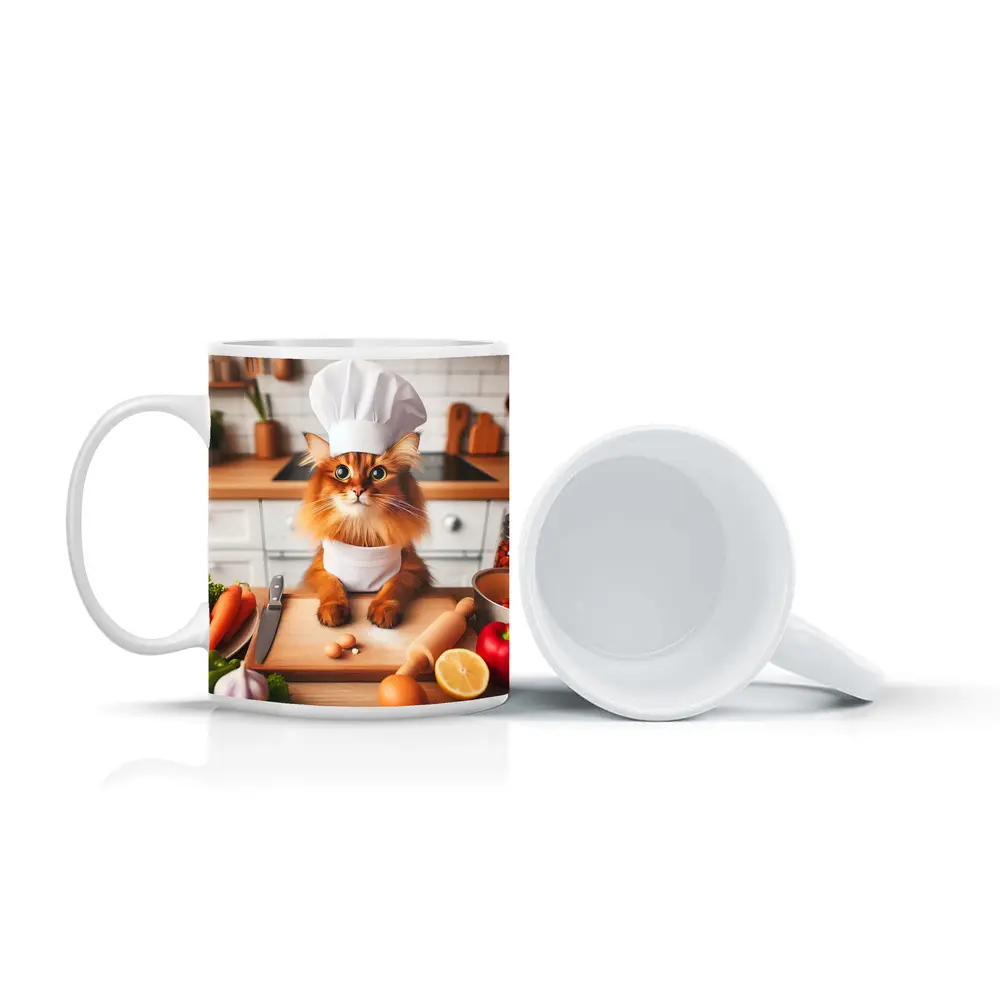 Somali Cat Chef Cooking in Kitchen – Mugs
