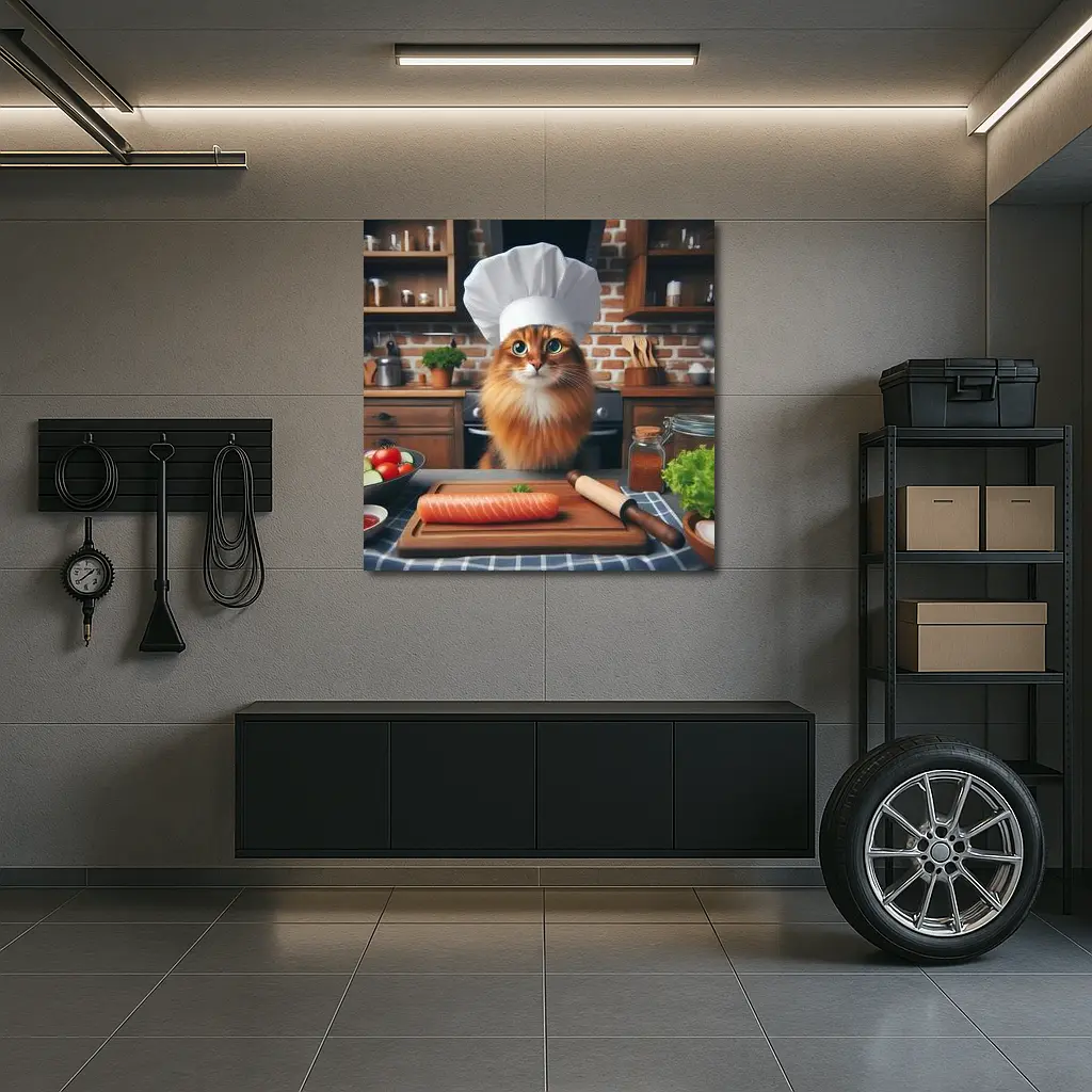 Somali Cat Chef Cooking Kitchen Scene – Wall Art