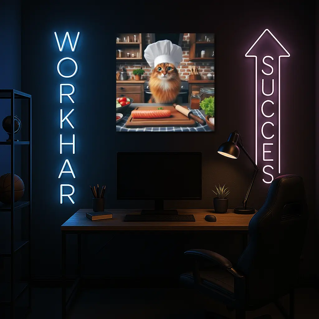 Somali Cat Chef Cooking Kitchen Scene – Wall Art
