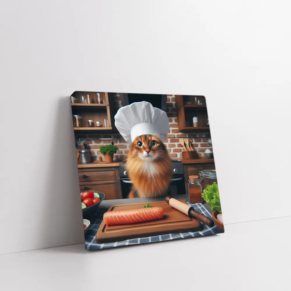 Somali Cat Chef Cooking Kitchen Scene – Wall Art