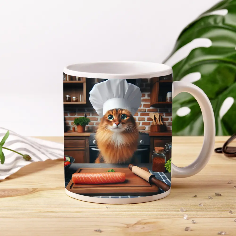 Somali Cat Chef Cooking Kitchen Scene – Mugs