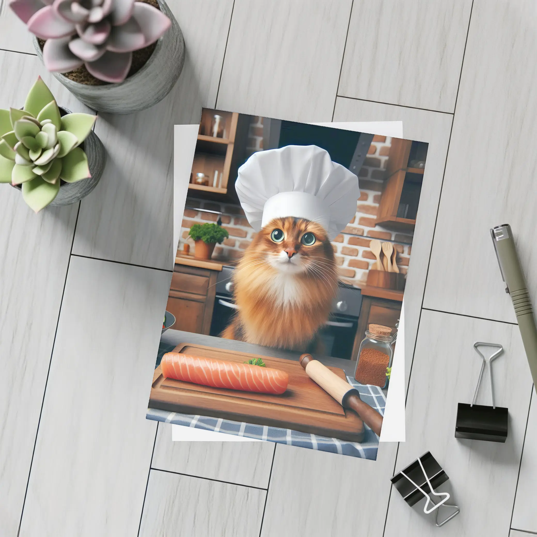 Somali Cat Chef Cooking Kitchen Scene – Postcards