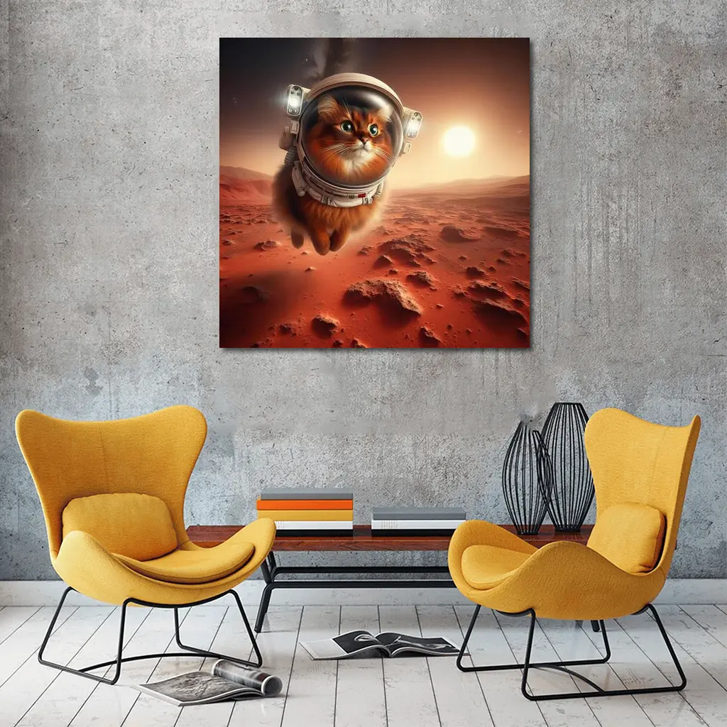 Somali Cat Astronaut Flying Over Mars – Wall Art