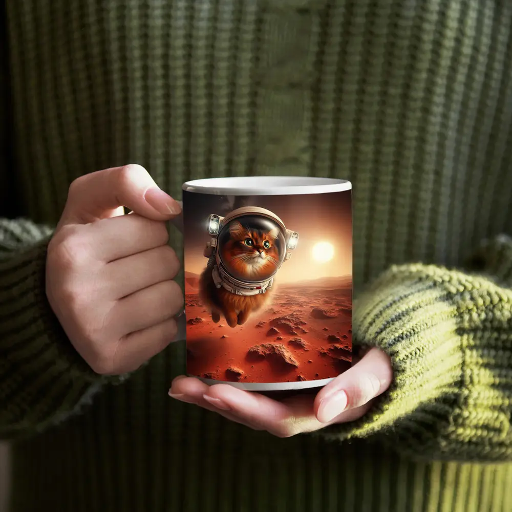 Somali Cat Astronaut Flying Over Mars – Mugs