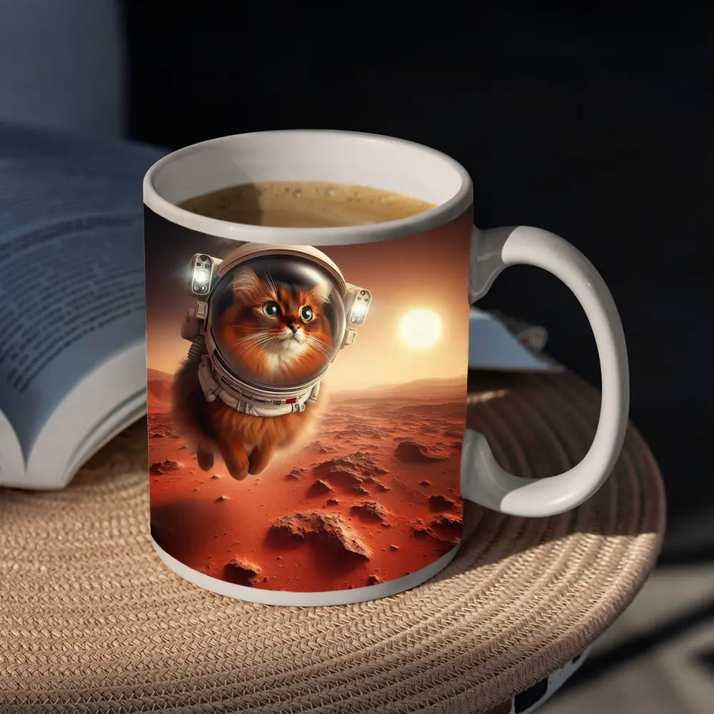Somali Cat Astronaut Flying Over Mars – Mugs