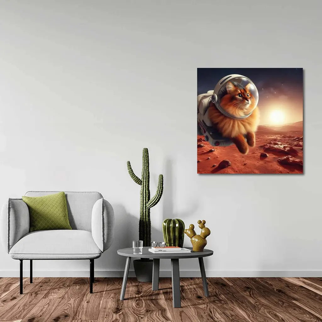 Somali Cat Astronaut Floating Over Mars – Wall Art