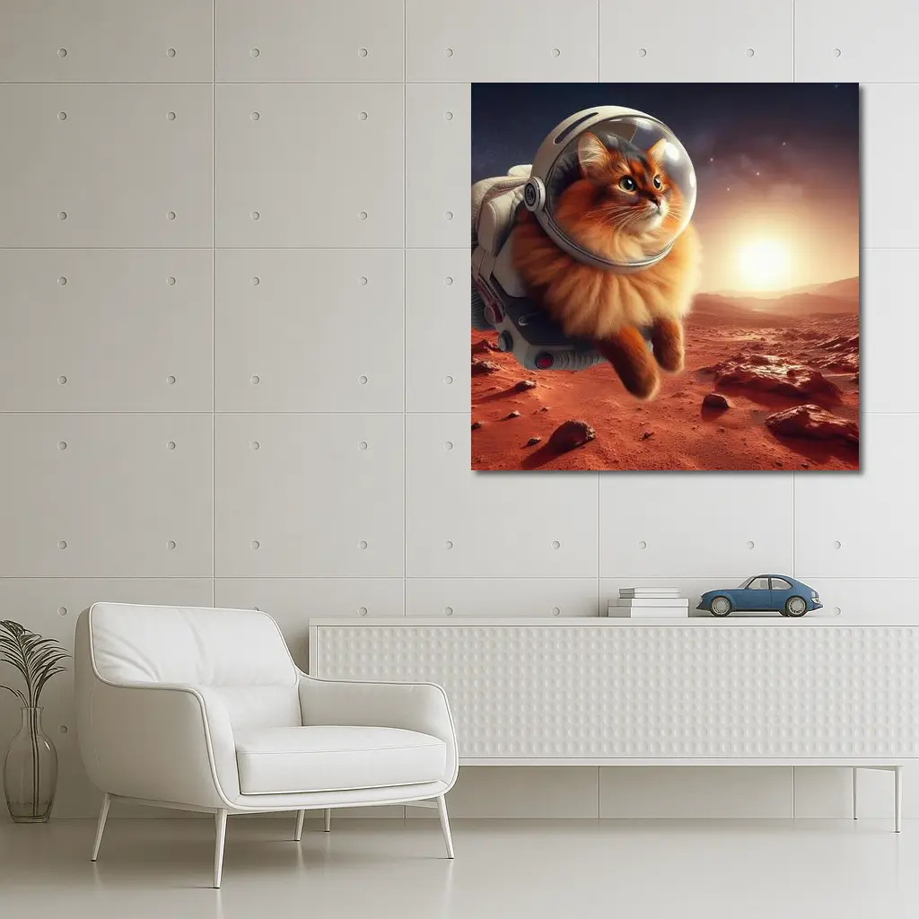 Somali Cat Astronaut Floating Over Mars – Wall Art