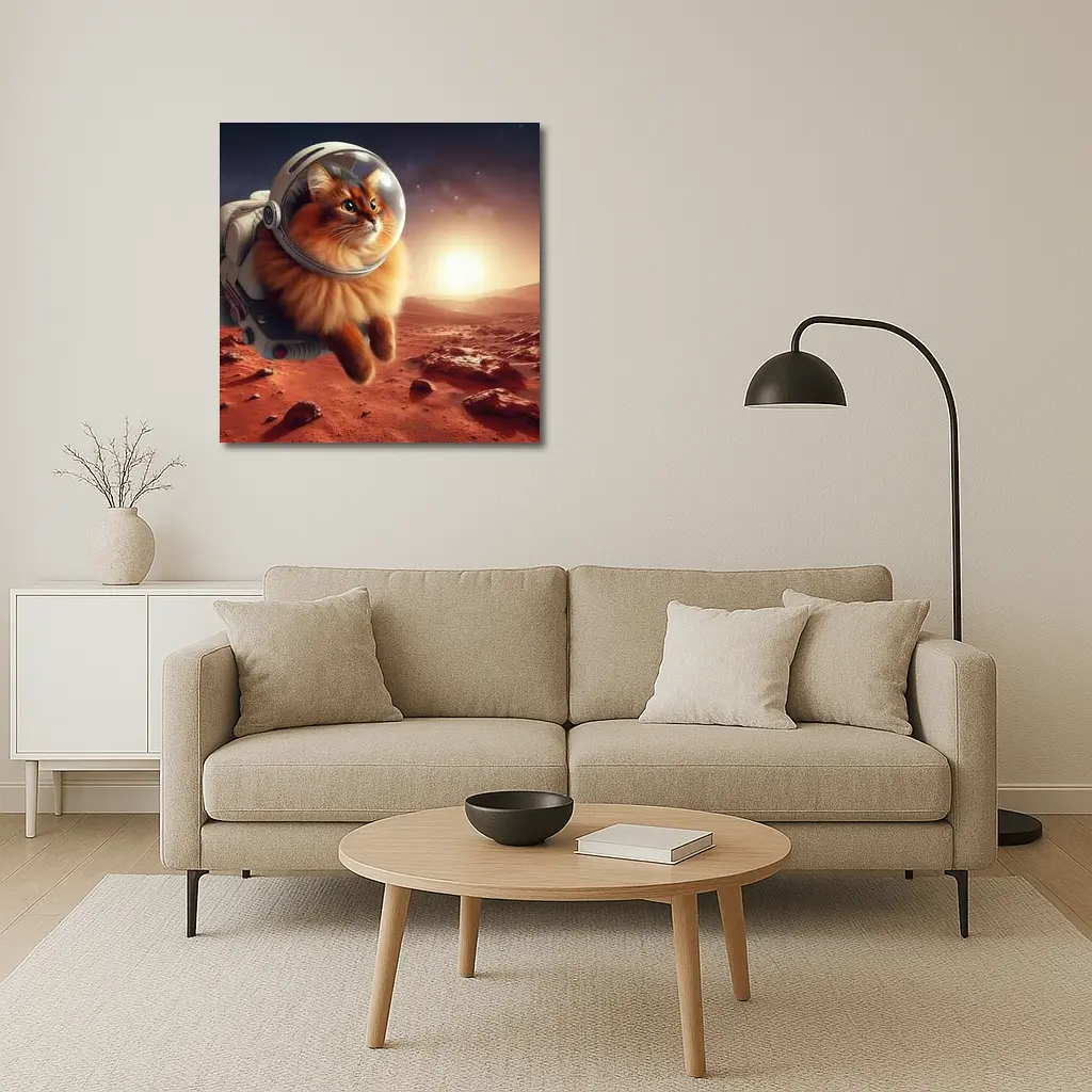 Somali Cat Astronaut Floating Over Mars – Wall Art
