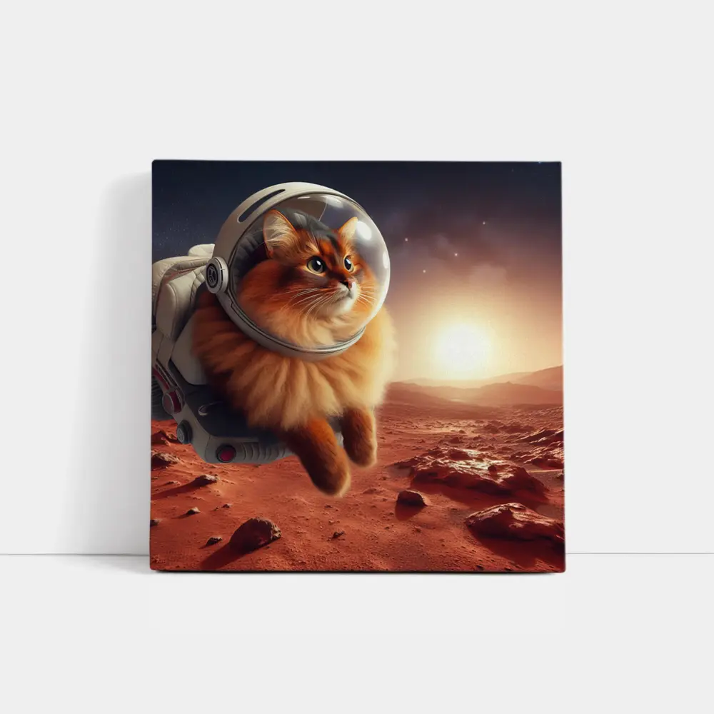 Somali Cat Astronaut Floating Over Mars – Wall Art