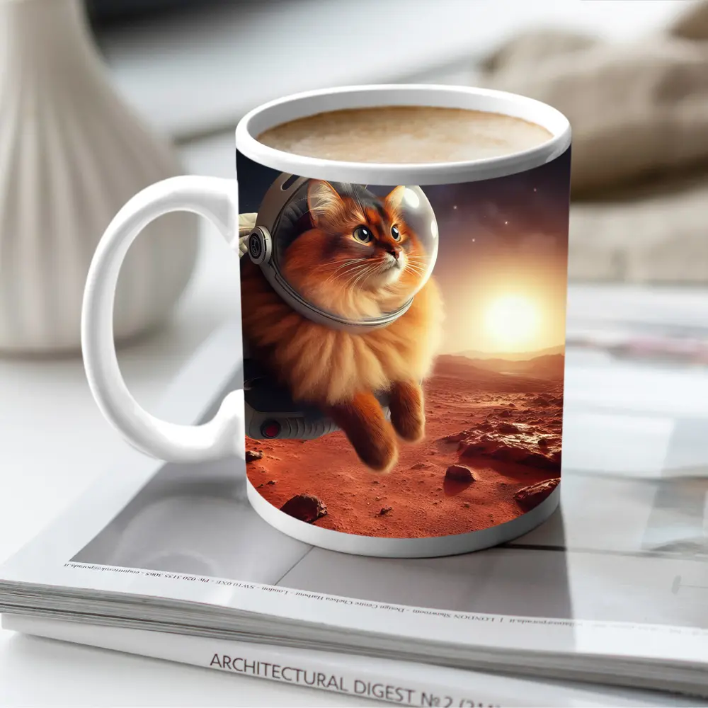 Somali Cat Astronaut Floating Over Mars – Mugs