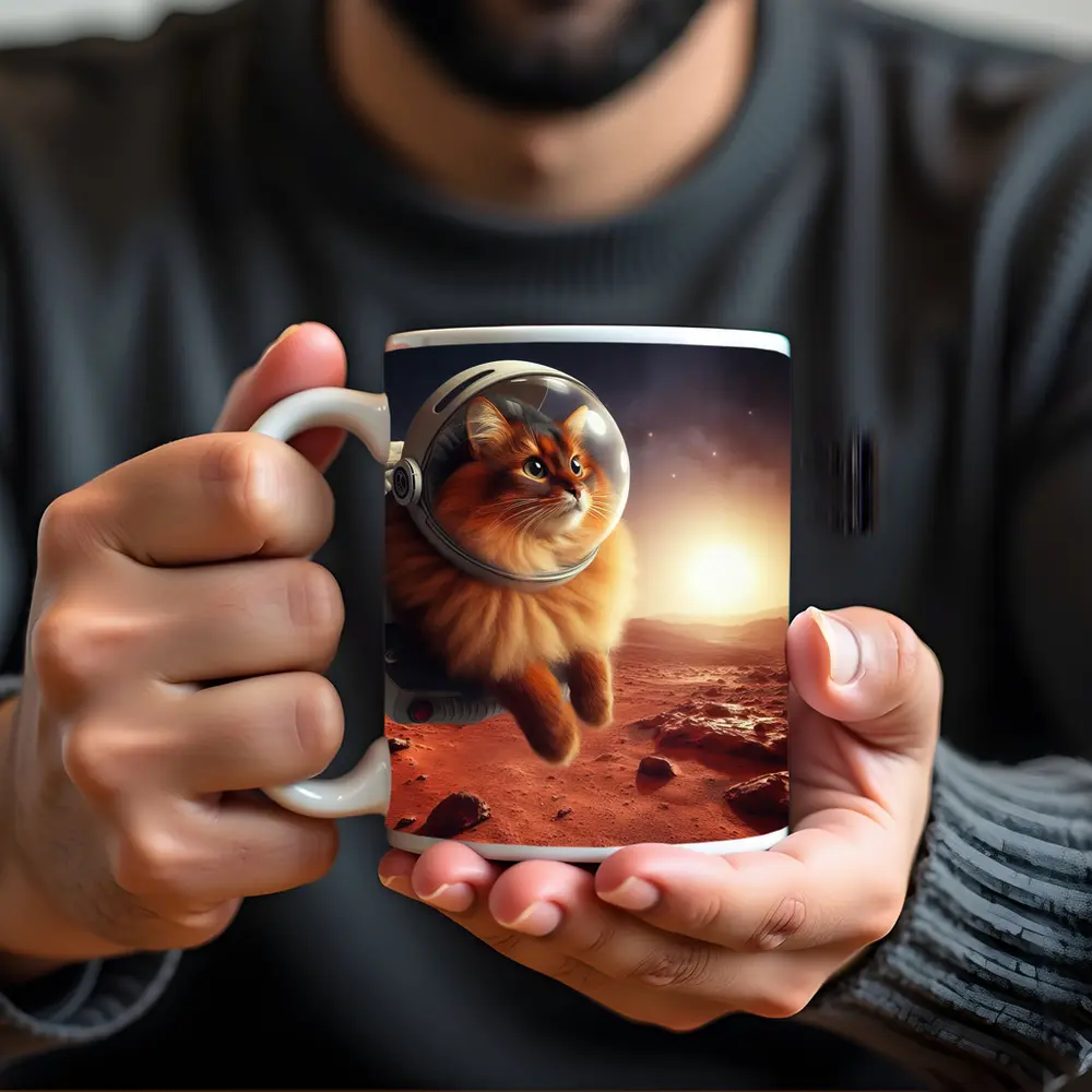 Somali Cat Astronaut Floating Over Mars – Mugs