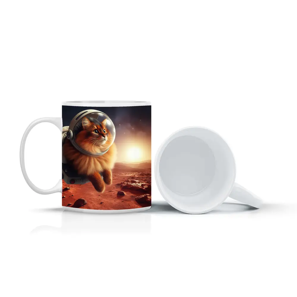 Somali Cat Astronaut Floating Over Mars – Mugs