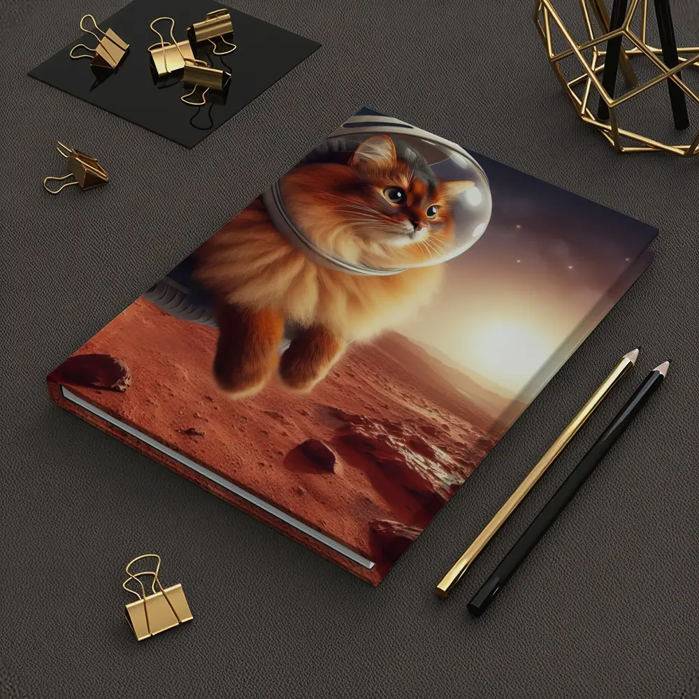 Somali Cat Astronaut Floating Over Mars – Notebooks