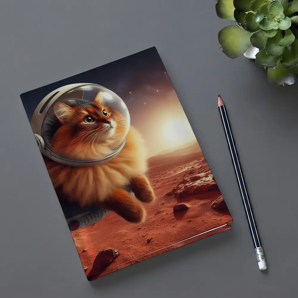 Somali Cat Astronaut Floating Over Mars – Notebooks
