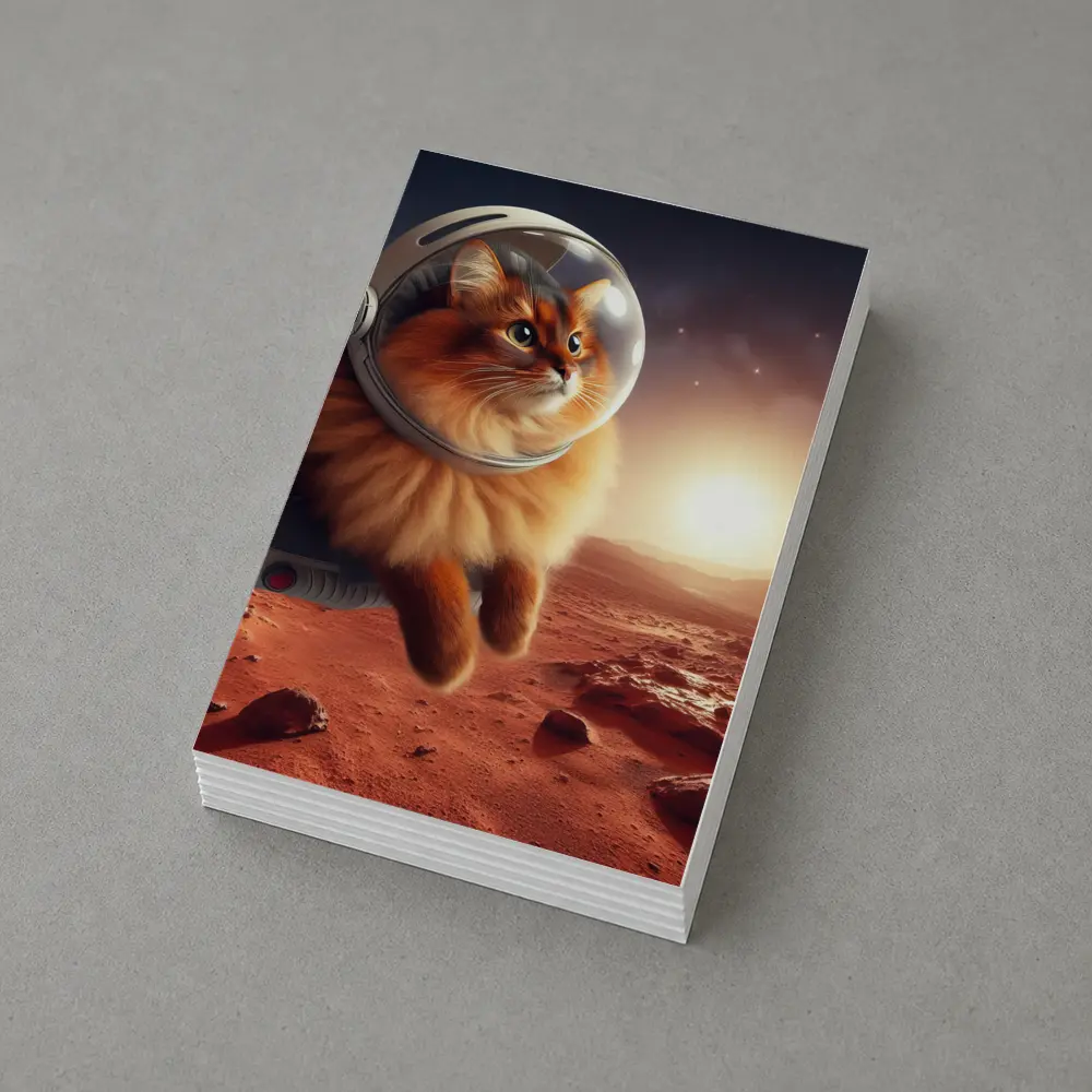 Somali Cat Astronaut Floating Over Mars – Postcards