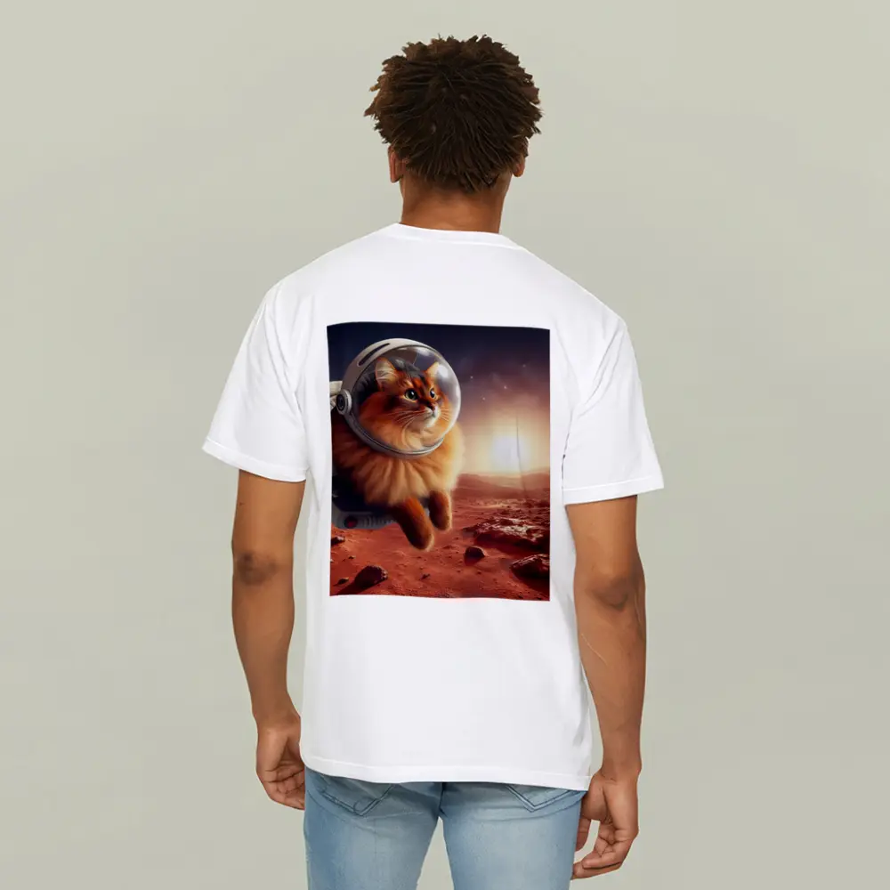 Somali Cat Astronaut Floating Over Mars – T-Shirts